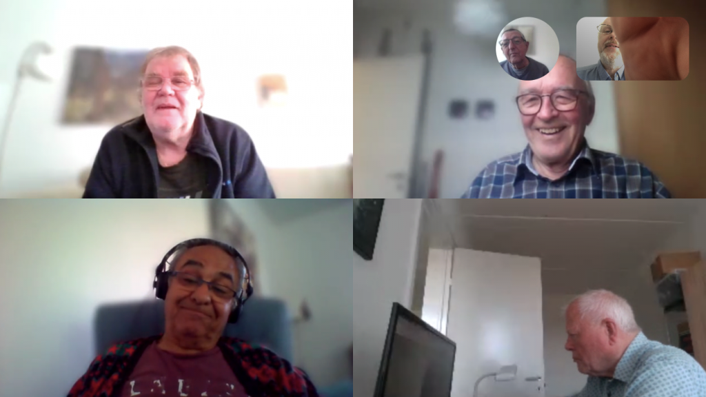 Her ses videofolkene via Skype torsdag den 14. maj 2020 - her vist via en iPhone. Vi havde det sjovt! ?