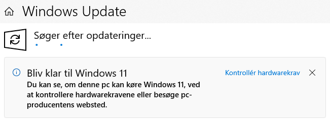 Hvis din PC ikke kan opgraderes til Windows 11, kan det vises således.