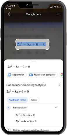 Synes du, at det er svært at løse ligninger? Så hjælper Google Lens dog også her og præsenterer den fulde analytiske løsning - trin for trin!